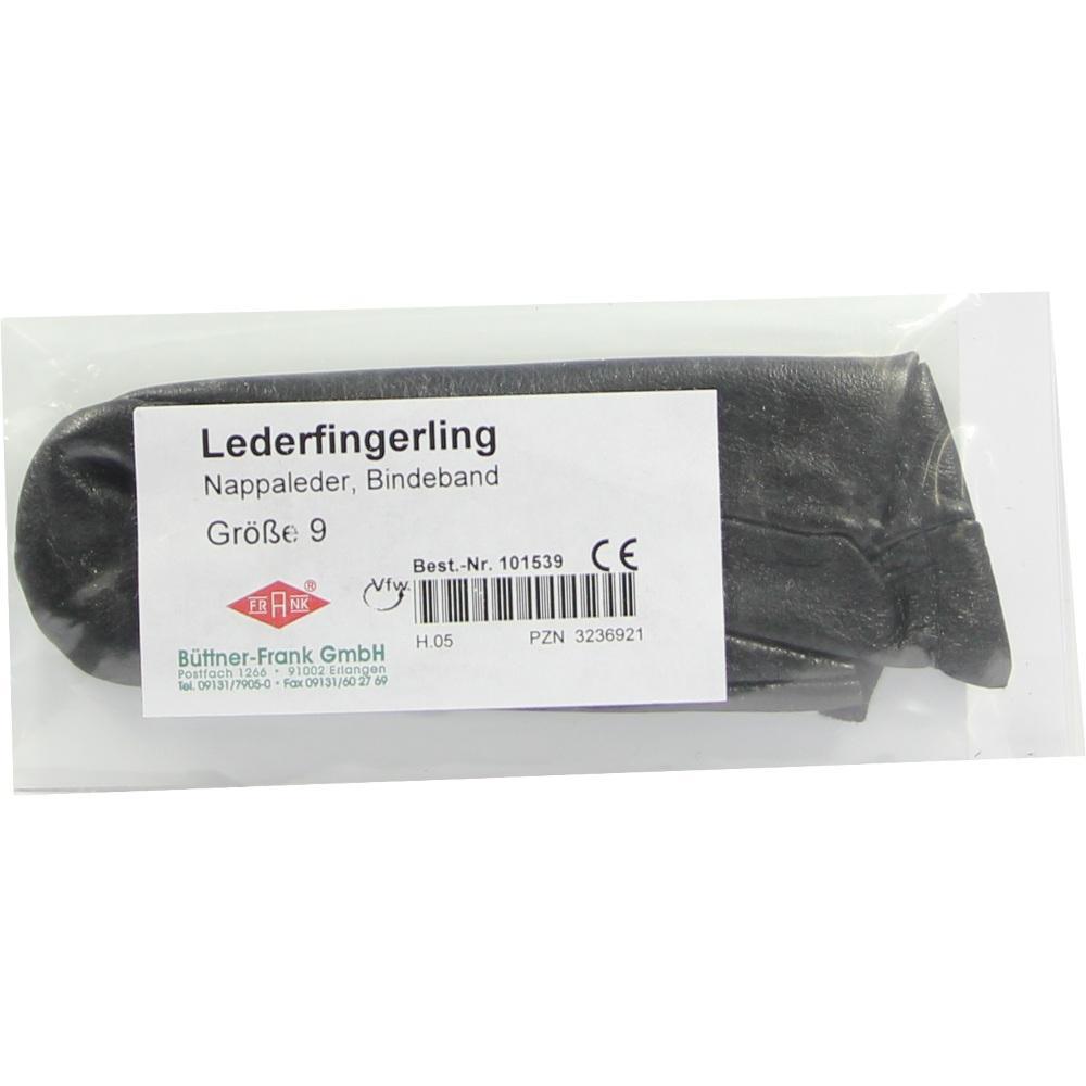 Eine Packung mit einem schwarzen Lederfingerling in Größe 9.
