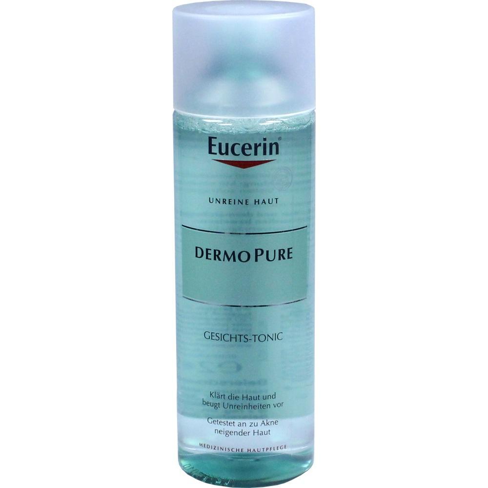 Eine Flasche Gesichtstonic von Eucerin mit blauem Inhalt.
